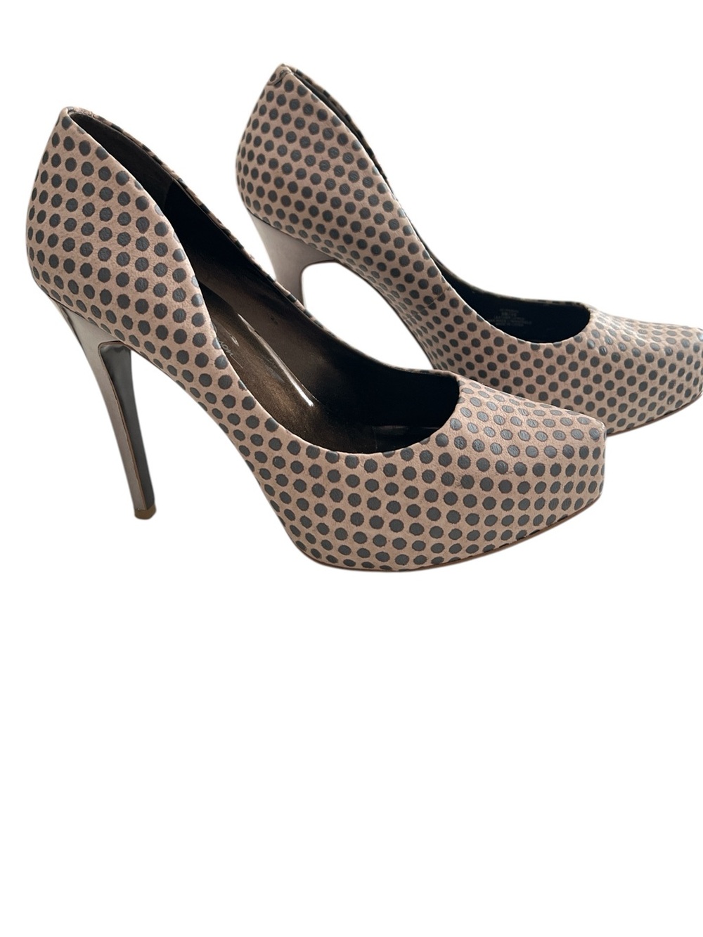Jessica Simpson Polka Dot Platform Pumps Sz 8 Nude Black Leather Stiletto Pamela